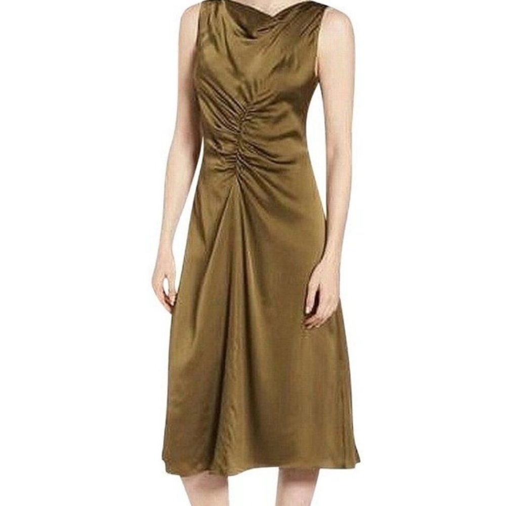 Lewit Olive New Green Womens Ruched Cowl Neck Satin Shift Cocktail Dress 8
